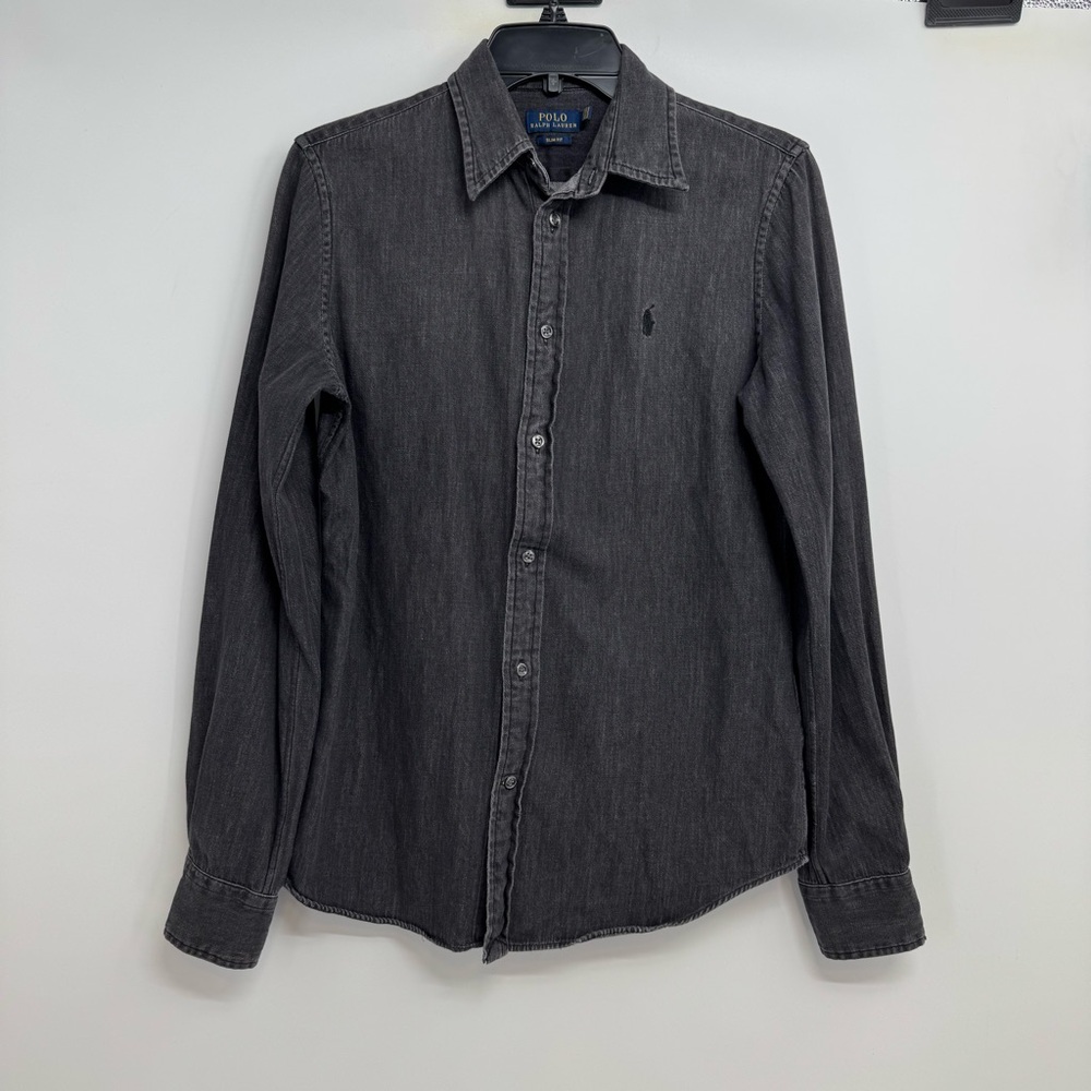 Polo Ralph Lauren Black Denim Button Up Shirt Women's Size 8 Cotton Slim Fit